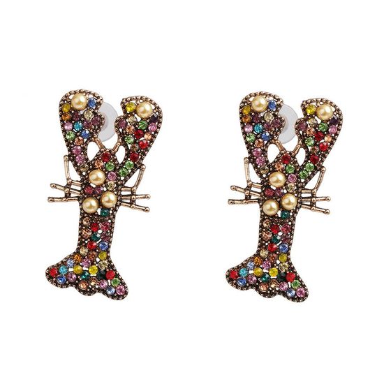 Antique Gold-Tone Diamante Lobster Vintage Inspired Big Bold Stud Earrings