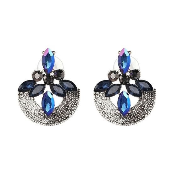 Blue Marquise Crystals Vintage Inspired Big Bold Statement Stud Earrings