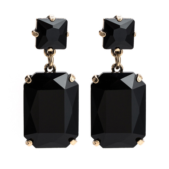 Black Rectangle Crystal Vintage inspired Drop Earrings