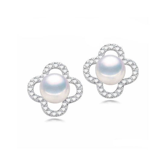 AAA White Freshwater Cultured Pearl CZ Flower...