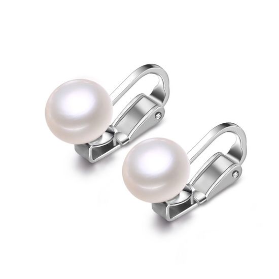 AAA White Freshwater Cultured Pearl Hallmarked 925 Sterling Silver Clip On Earrings