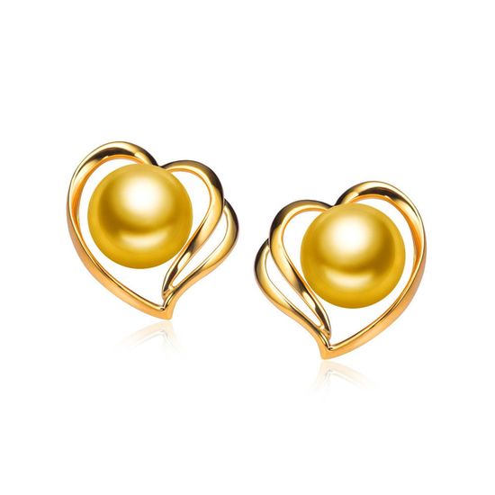 AAA Round Light Golden Akoya Pearl Heart Hallmarked...