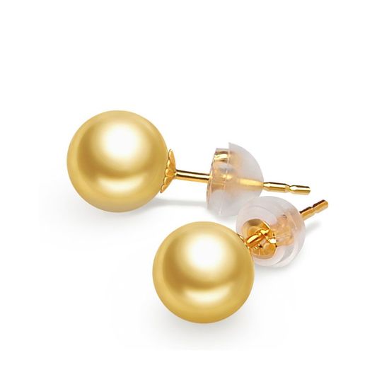 AAA Round Golden Akoya Pearl Hallmarked 18ct Yellow Gold Stud Earrings