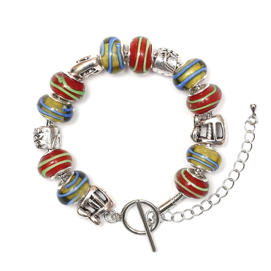 Lampwork European style bracelet with Tibetan silver beads and handmade lampwork beads