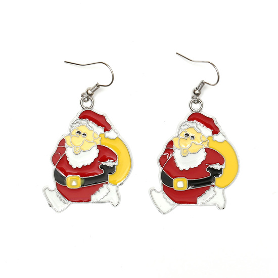 Santa Claus Alloy Enamel Drop Earrings with Brass Earring Hooks for Christmas