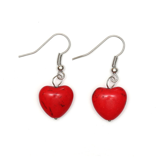 Red Synthetic Turquoise Heart Drop Earrings 
