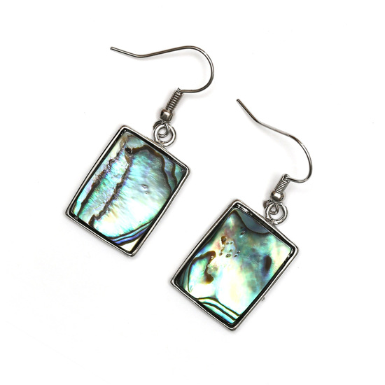 Rectangle Single Side Abalone/Paua Shell Drop Earrings