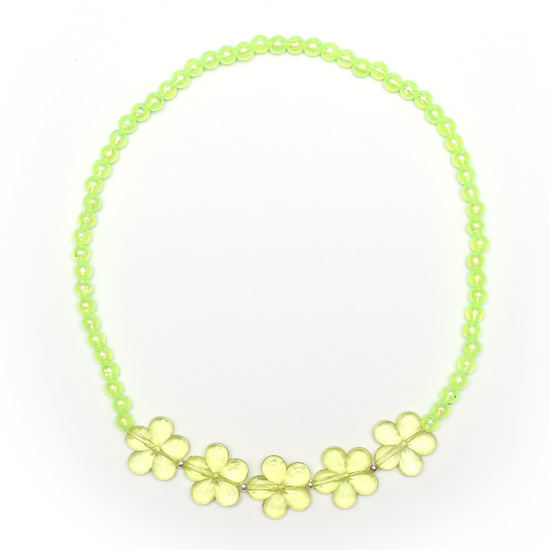 Gelb-grüne Kinderhalskette mit Perlen und Blumen...