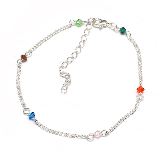 Fashionable Multicoloured Czech Glass Beads Anklet with Twist Chains