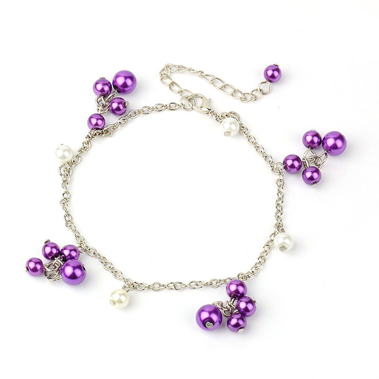Adjustable violet glass pearl anklet with lobster...