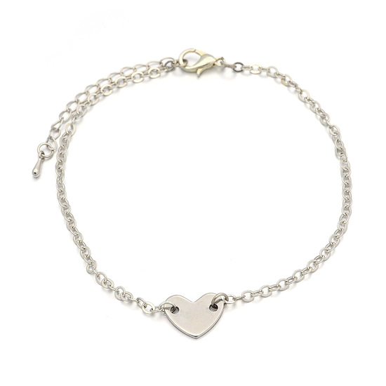 Stainless steel heart charm chain anklet