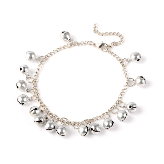 Silver-tone brass bell chain anklet