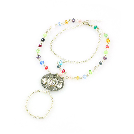 Tibetan style toe ring anklet with colourful glass...