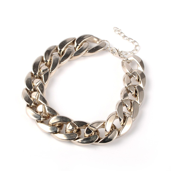 Silver-tone acrylic plated with copper curb chain anklet