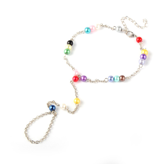 Colourful glass pearl toe ring anklet