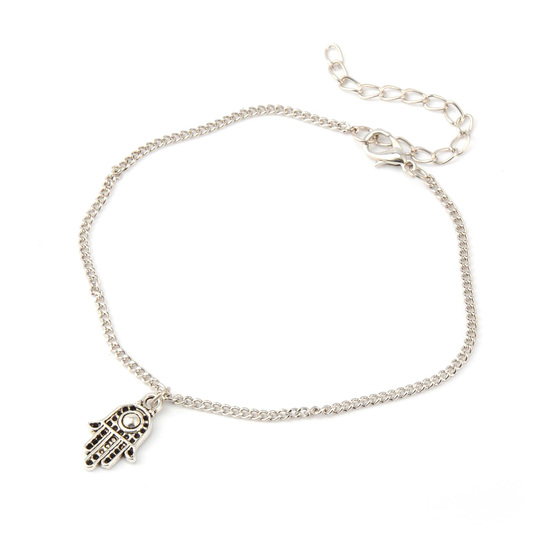 Chain anklet with antique silver-tone palm charm