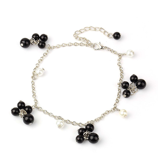Black glass pearl chain anklet