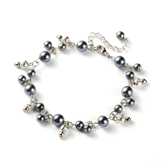 Gray glass pearl anklet