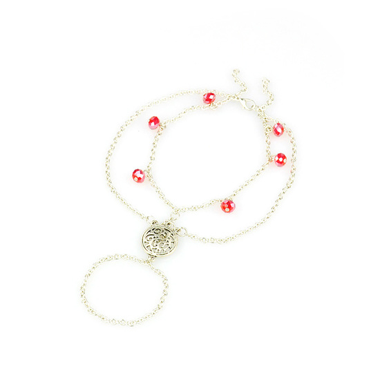 Tibetan style toe ring anklet with red glass beads
