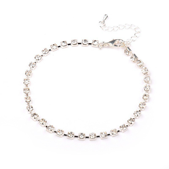 Silver-plated anklet with crystal rhinestone