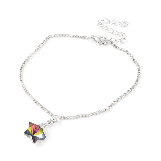 Lovely silver-tone charm anklet with colourful faceted glass bead star