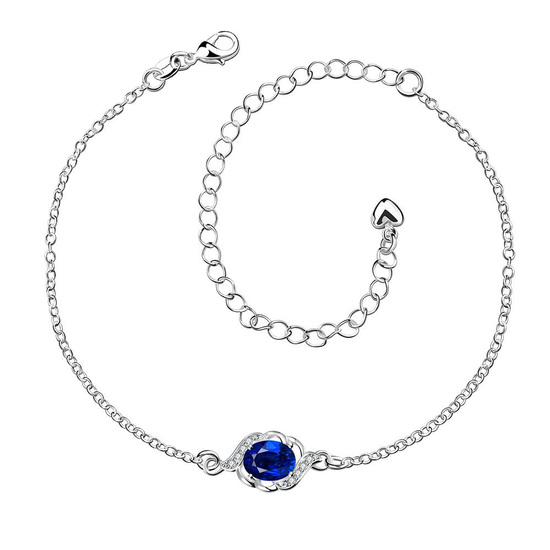 Lovely blue cubic zirconia delicate flower with silver plated chain anklet