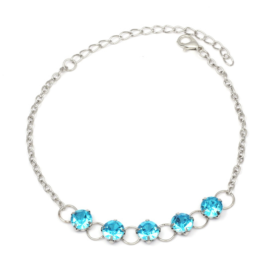 Sky blue crystals silver-tone anklet