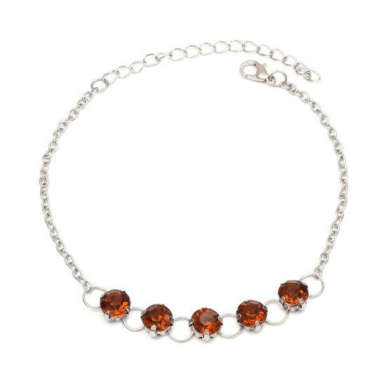 Brown crystals silver-tone anklet
