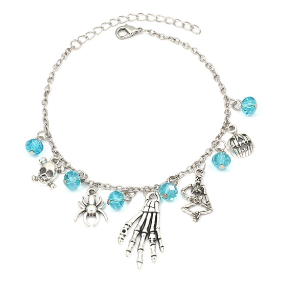 Sky blue faceted glass bead with Halloween charms anklet