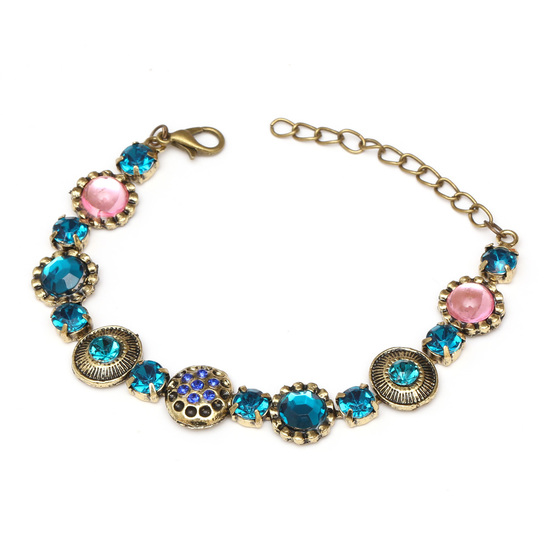 Antique bronze colour with blue glass rhinestone...