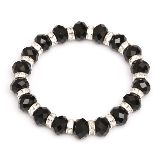 Black faceted Abacus glass bead with rhinestone elasticated bracelet