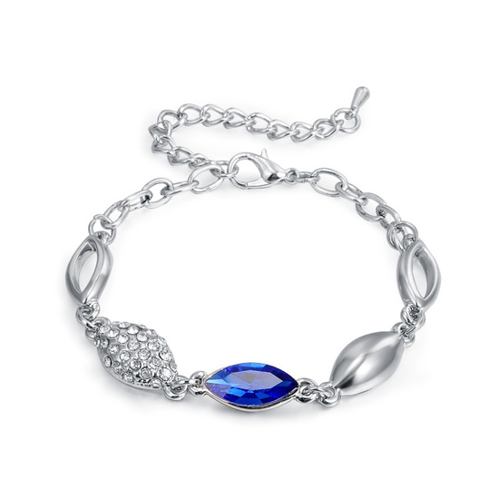 Blue rhinestone and silver-tone chain bracelet