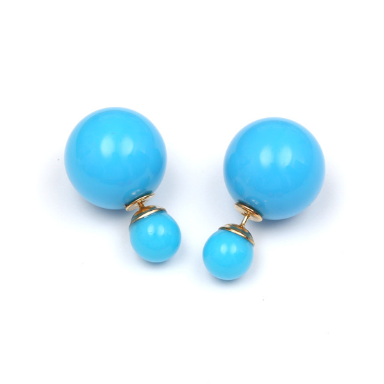 Double sided blue resin ball ear studs
