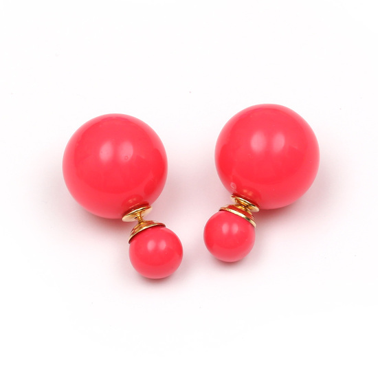 Double sided hot pink resin ball ear studs