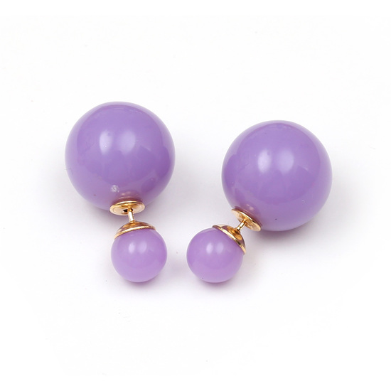 Double sided lilac resin ball ear studs