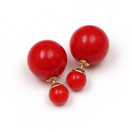 Double sided red resin ball ear studs