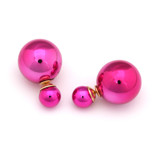 Double sided hot pink UV plating resin ball ear...