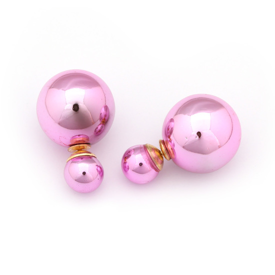 Double sided pink UV plating resin ball ear studs