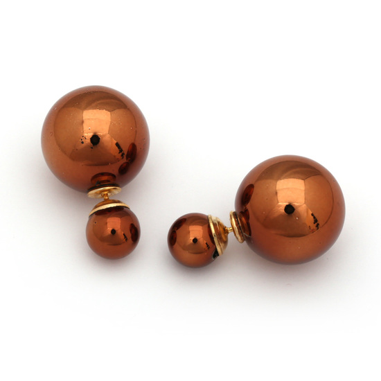 Double sided brown UV plating resin ball ear studs