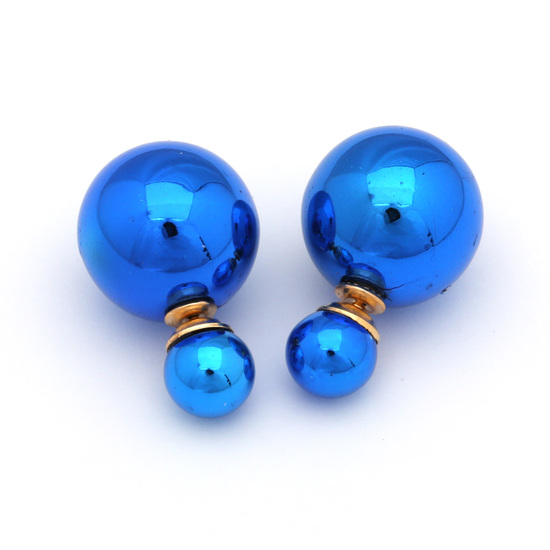 Double sided blue UV plating resin ball ear studs