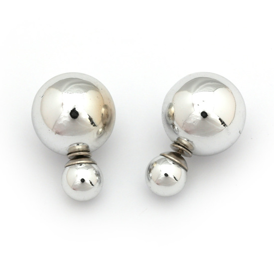 Double sided silver-tone UV plating resin ball ear studs