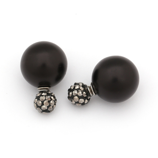 Double sided black acrylic ball with polymer clay rhinestone ear studs