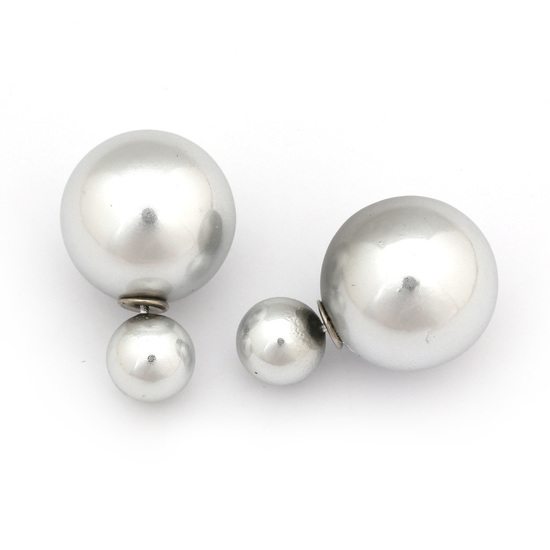 Double sided gainsboro ABS pearl ear studs