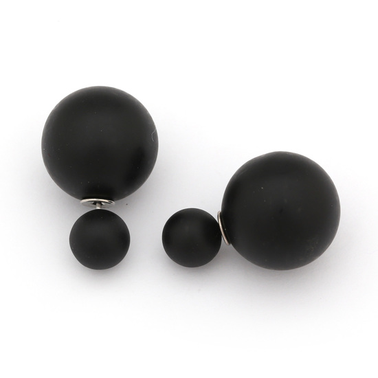 Double sided black ABS pearl ear studs