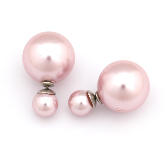 Double sided light pink ABS pearl ear studs