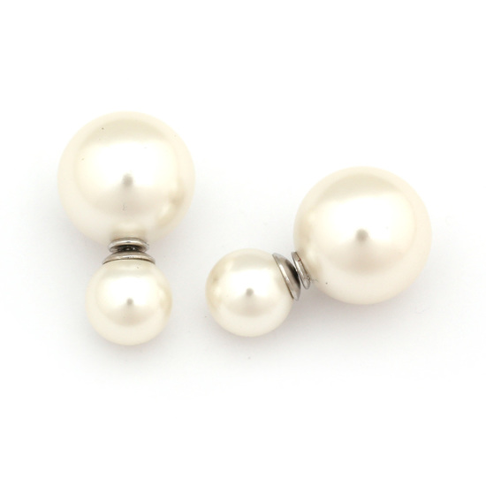 Double sided white ABS pearl ear studs