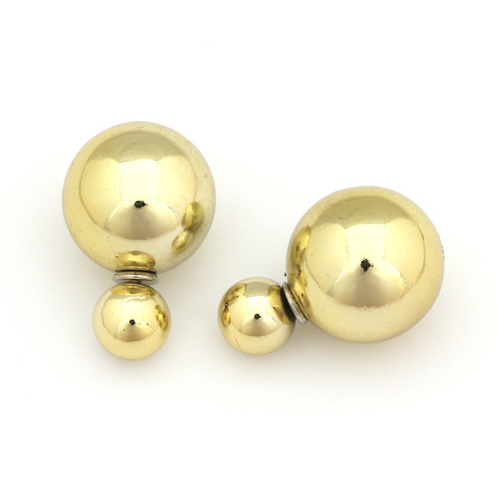 Double sided champagne yellow ABS pearl ear studs