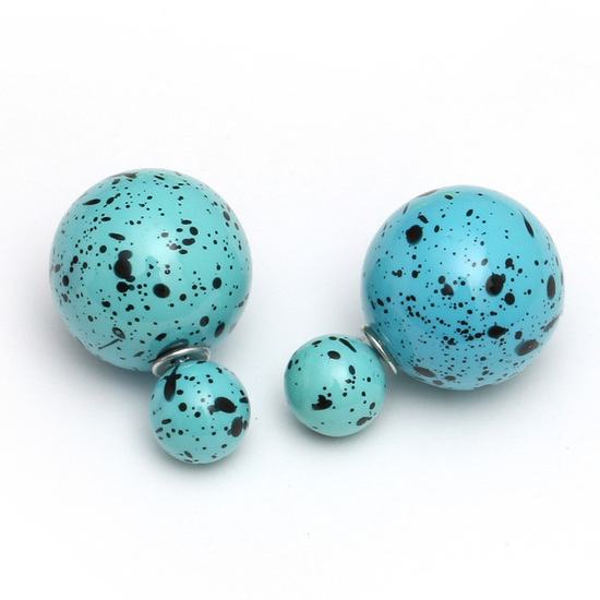Double sided cyan spotted acrylic ball ear studs