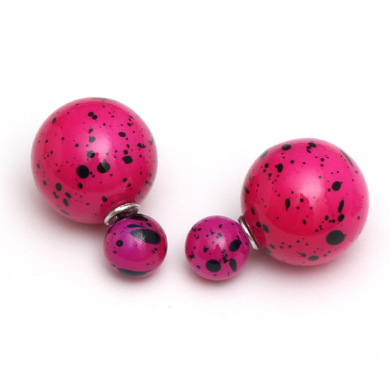 Double sided deep pink spotted acrylic ball ear studs