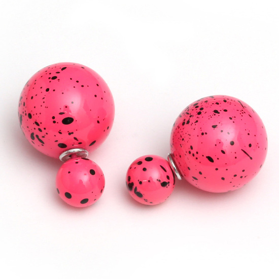 Double sided pearl pink spotted acrylic ball ear studs